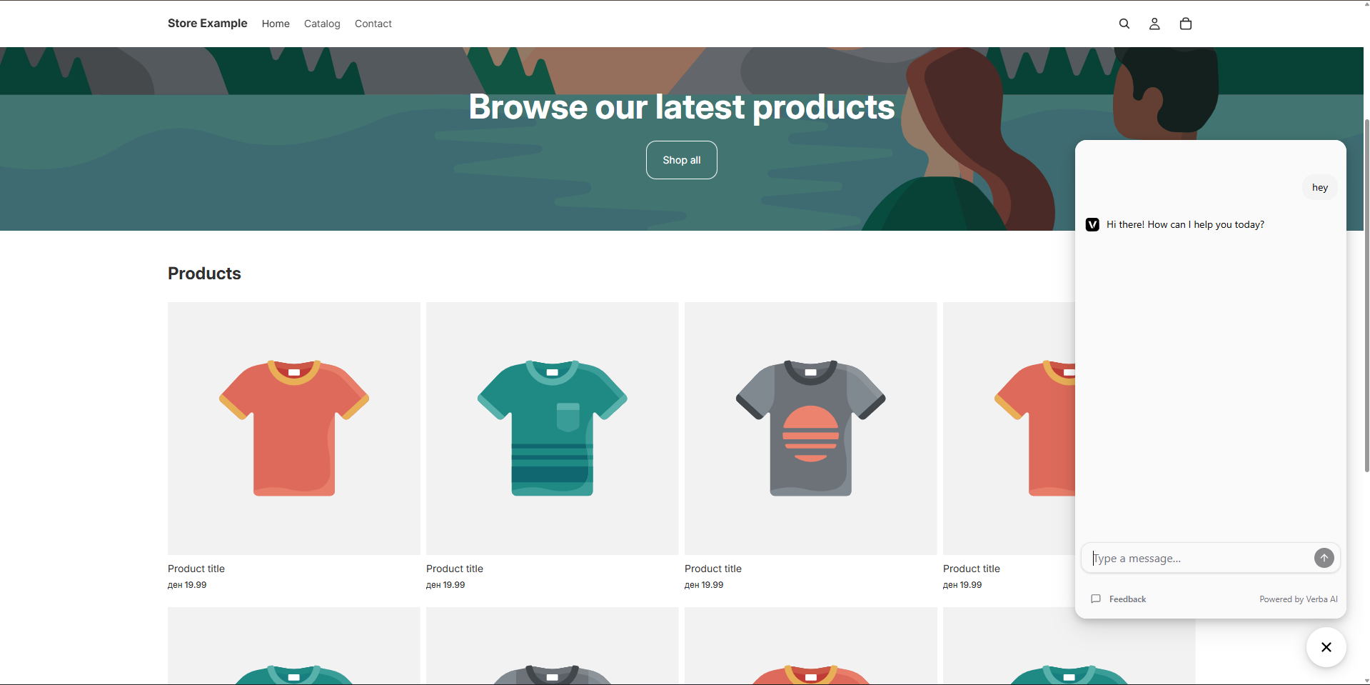Live Shopify store with the Verba AI chat widget active
